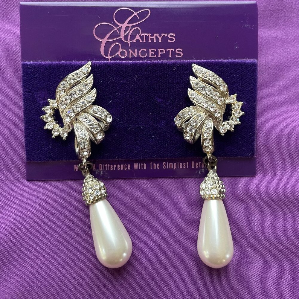 Cathy Concepts Rhinstone and Faux Pearl Drop Earrings